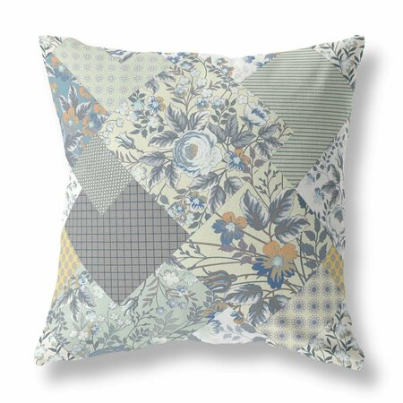 PALACEDESIGNS 20 in. Boho Floral Indoor & Outdoor Throw Pillow Light Grey & Cream PA3669709